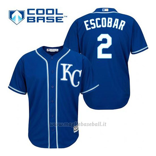 Maglia Baseball Uomo Kansas City Royals Alcides Escobar 2 Blu Alterner Cool Base